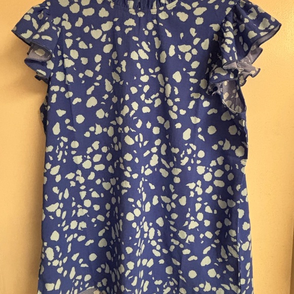 Blue with Light Blue Spots Ruffle Sleeve Top - Picture 1 of 4